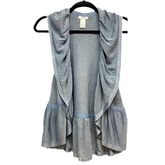 CACHE blue sleeveless frill Boho Solid Color Block cardigan sweater vest size M - Picture 3 of 9
